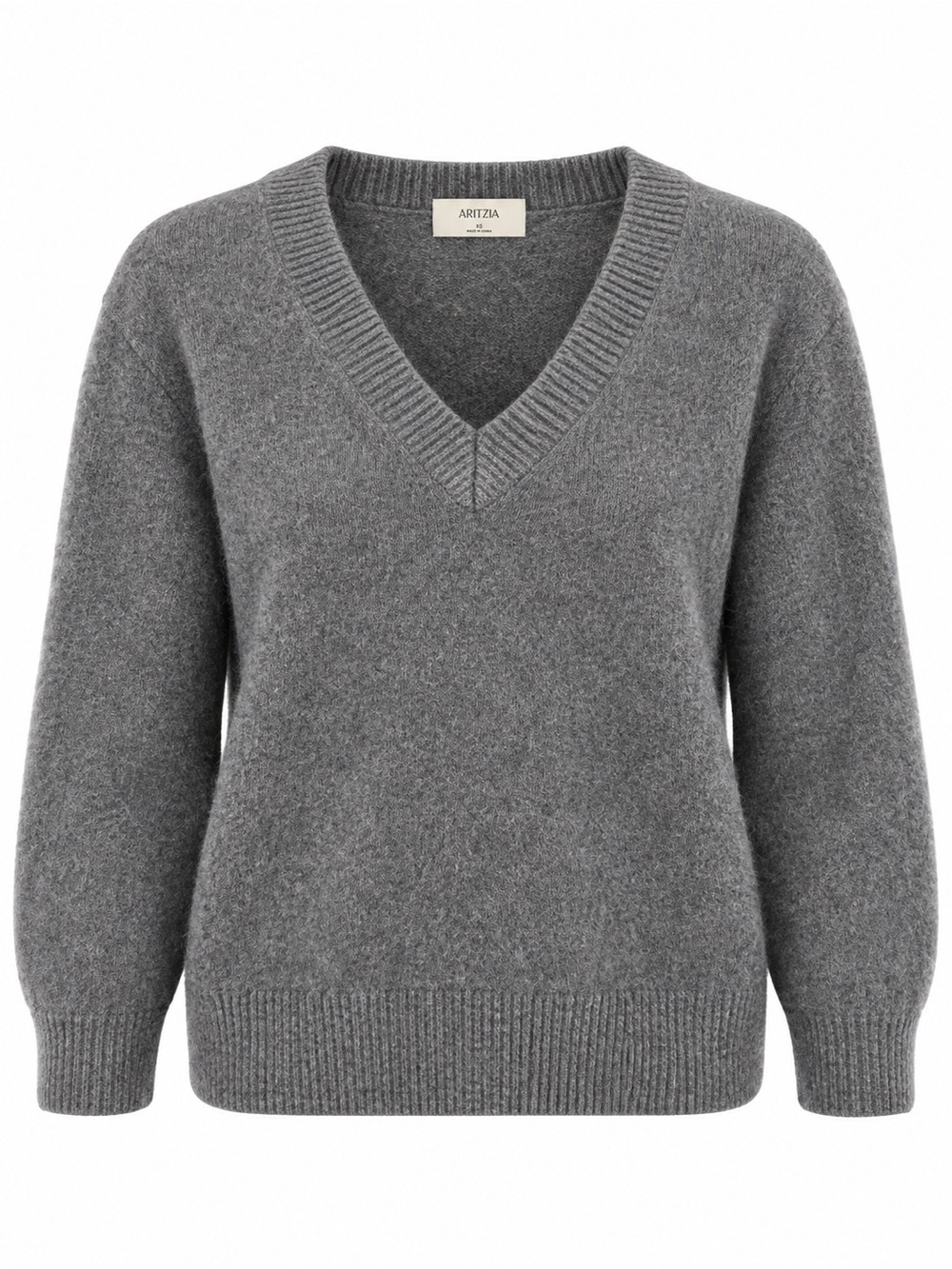 Aritzia Medium Gray V Neck 100% Cashmere Pullover Sweater